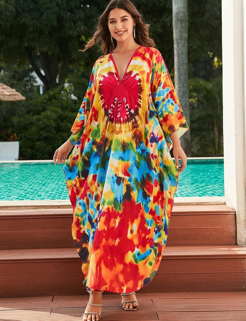 KECVOT Kaftan Dresses for Women Plus Size Batwing Sleeve Caftans Long Bathing Suit Cover Up Maxi Beach Dress Loungewear - Image 2
